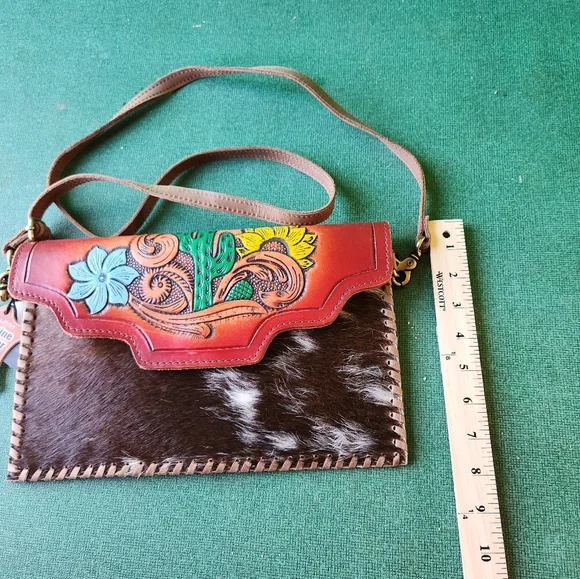 American Darling Painted Tool Leather Purse Painted Cactus and Sunflower